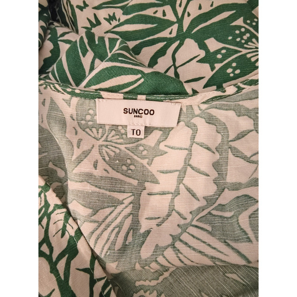 Suncoo Paris Robe Cotty Green Dress Floral Leaf Pattern Boho Beach (2-4) S - Picture 7 of 7